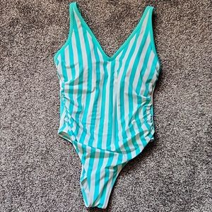 Kona Sol Plus Size Striped V Neck One Piece Swimsuit